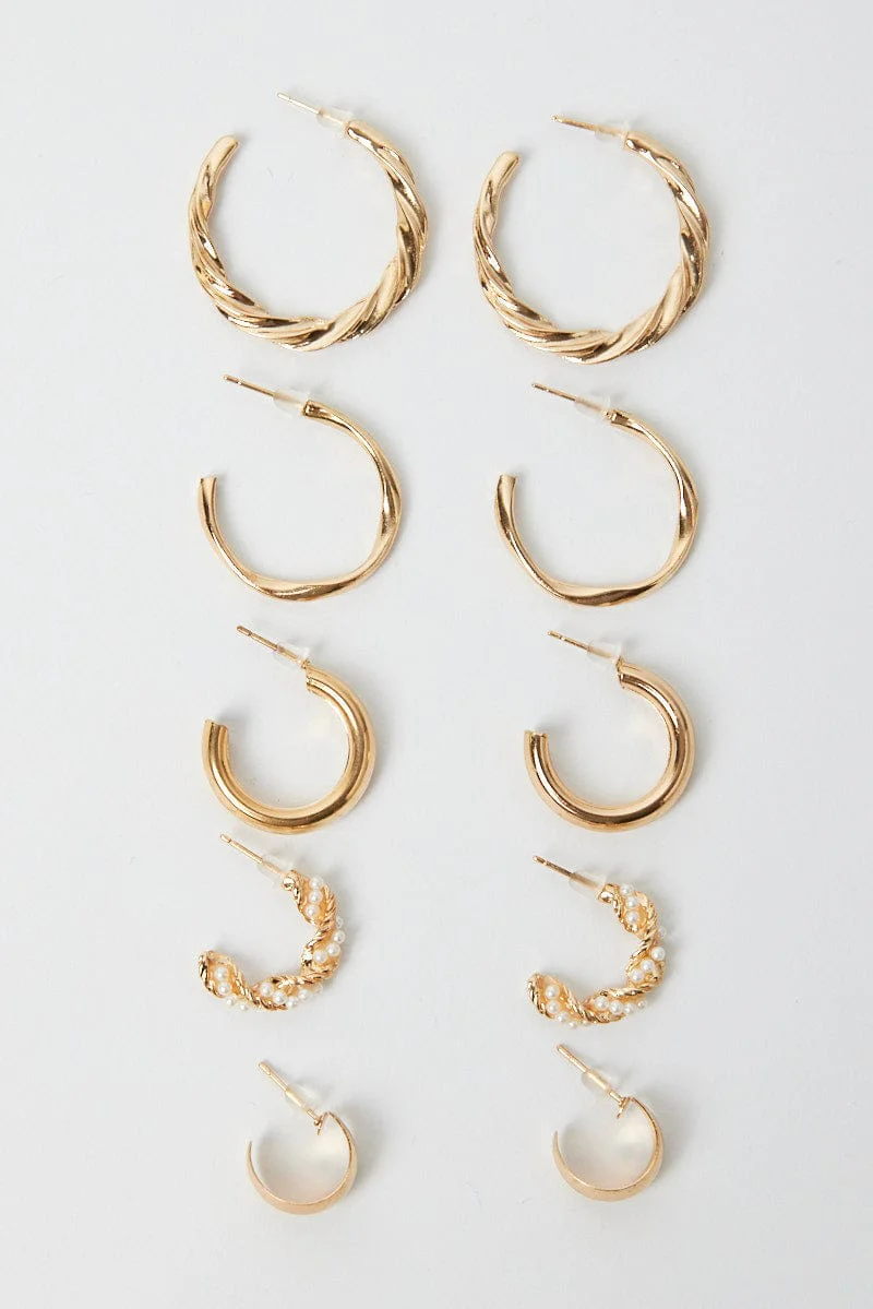 Gold 5 Pack Hoop Earrings Set