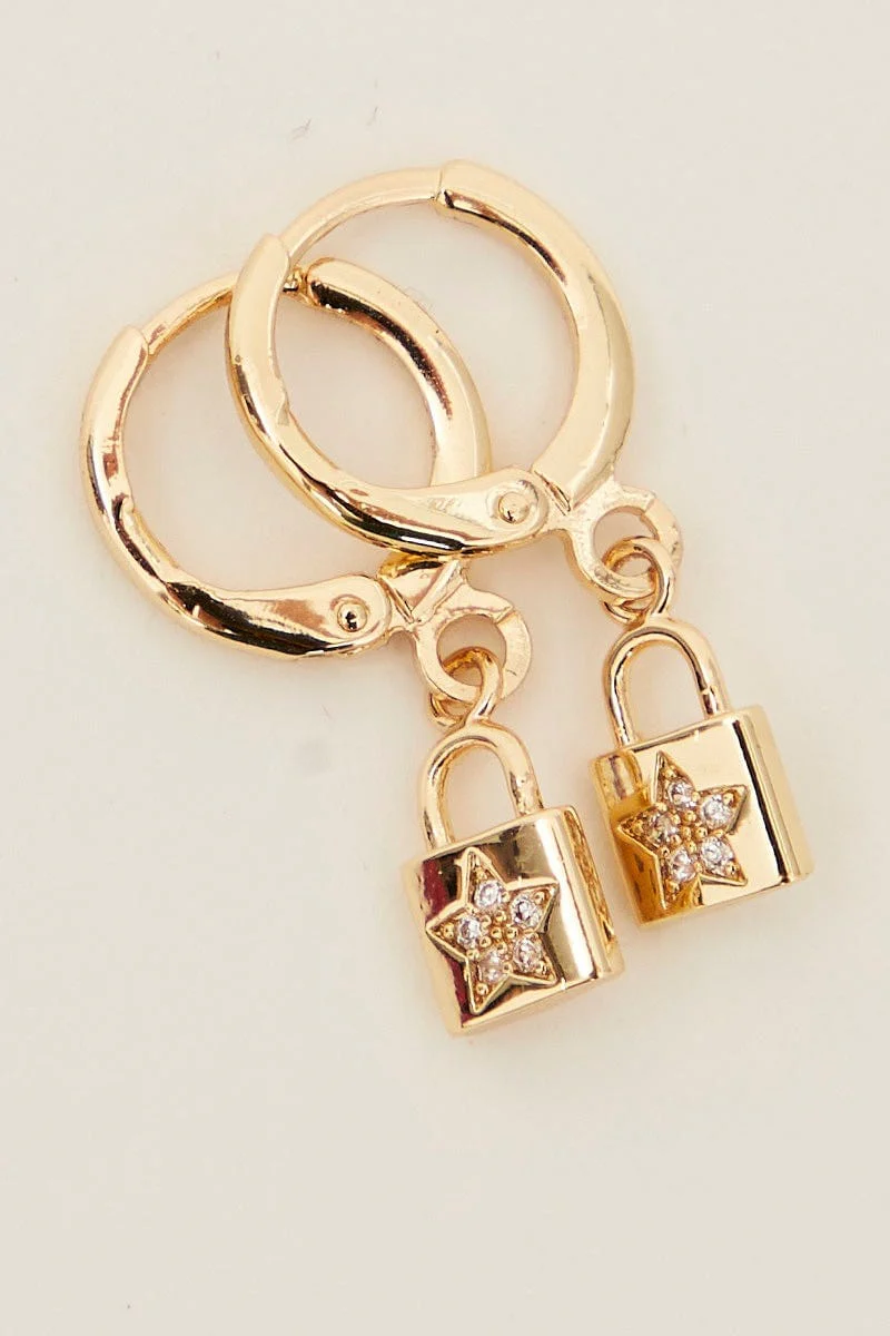 Gold Lock Earrings
