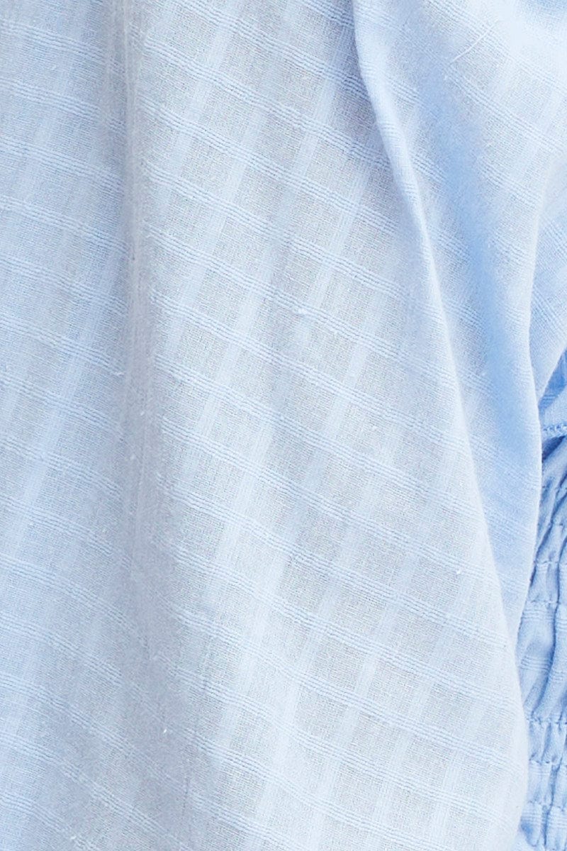 Blue Peplum Top Long Sleeve Semi Crop