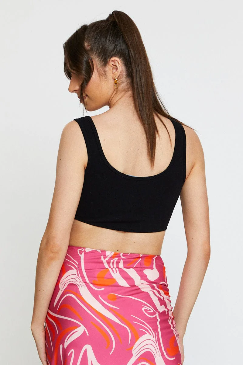 Black Crop Tank Top Sleeveless Round Neck Seamless