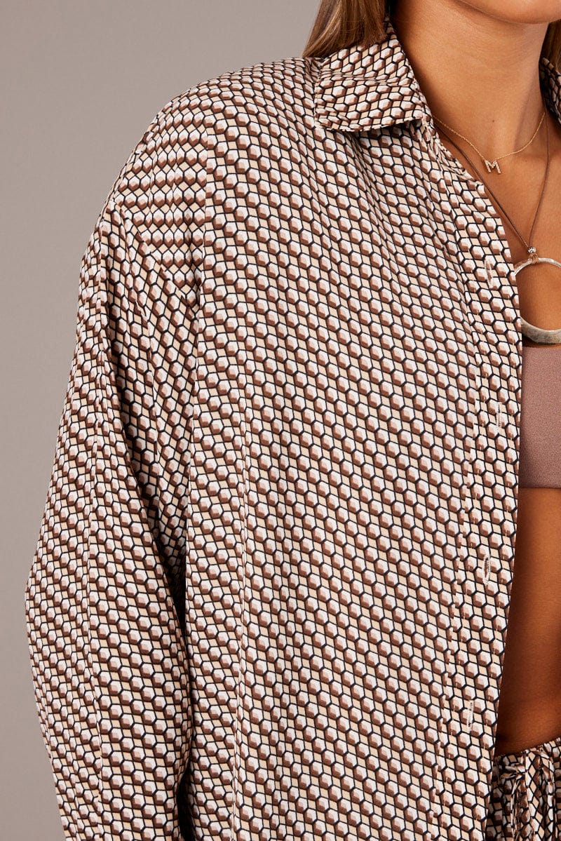 Brown Geo Relaxed Shirt Long Sleeve