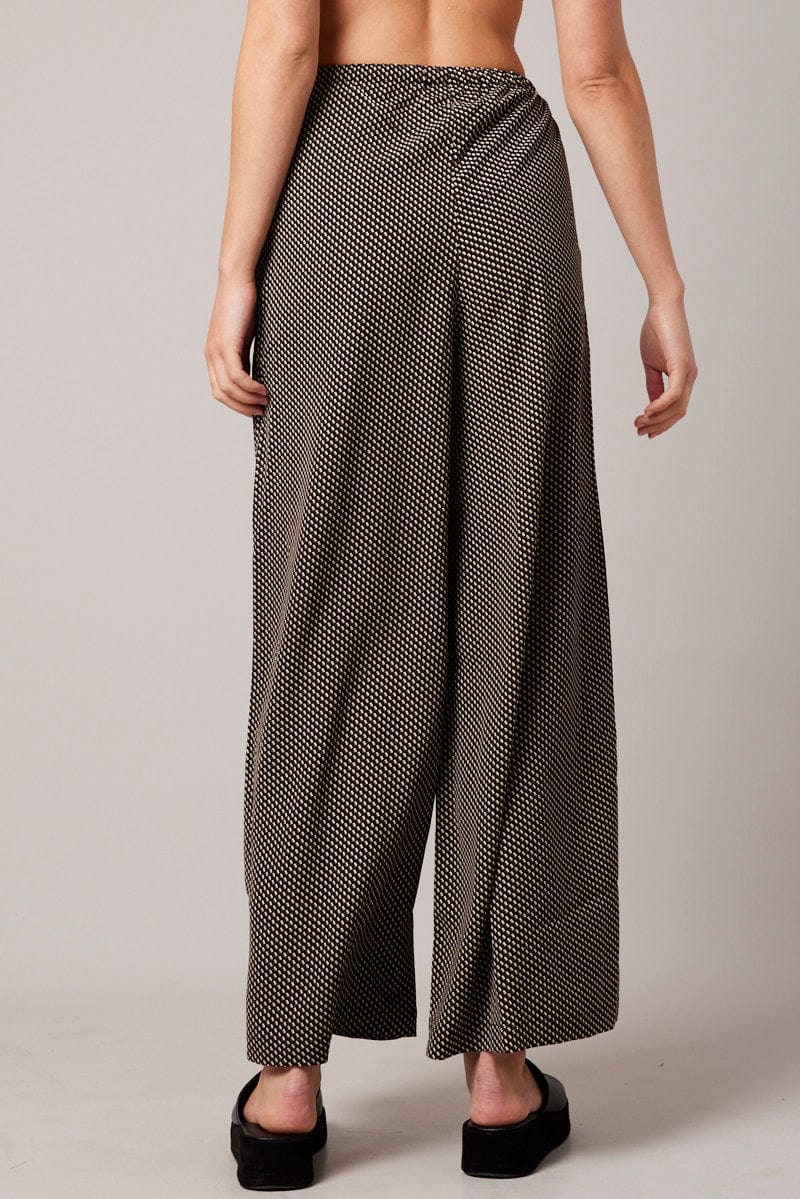 Black Geo Wide Leg Pants High Rise