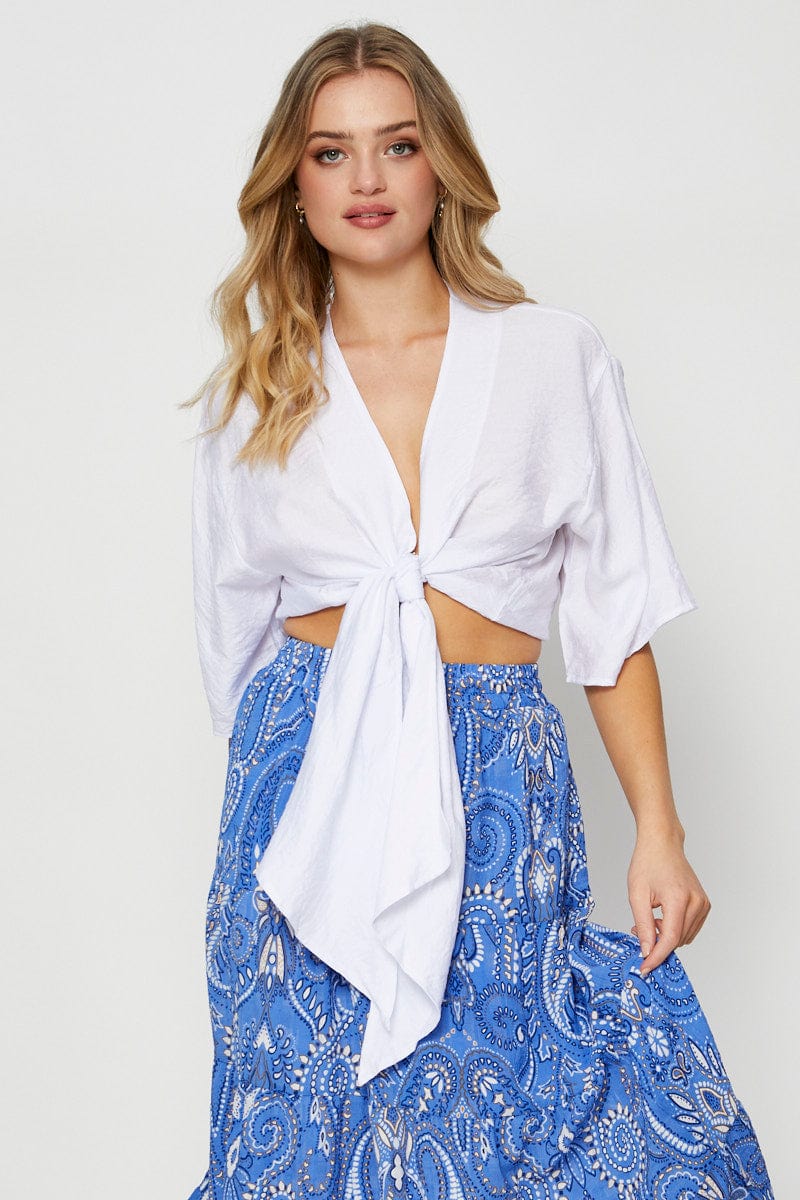 White Wrap Kimono Three-Quarter Crop