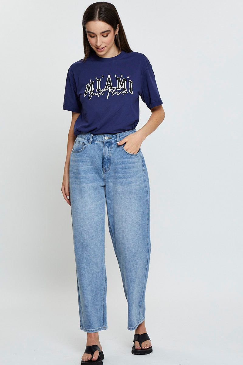 Blue Graphic T Shirt Short Sleeve
