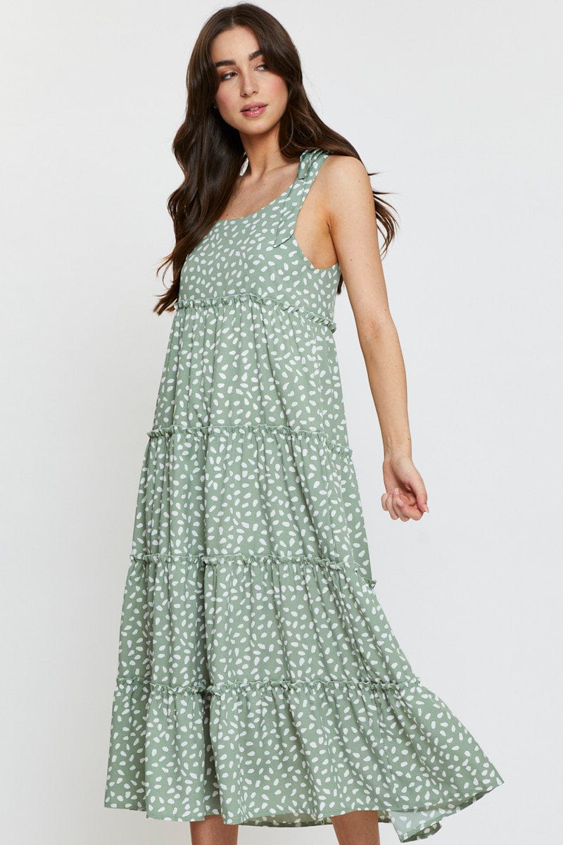 Geo Print A Line Dress Maxi