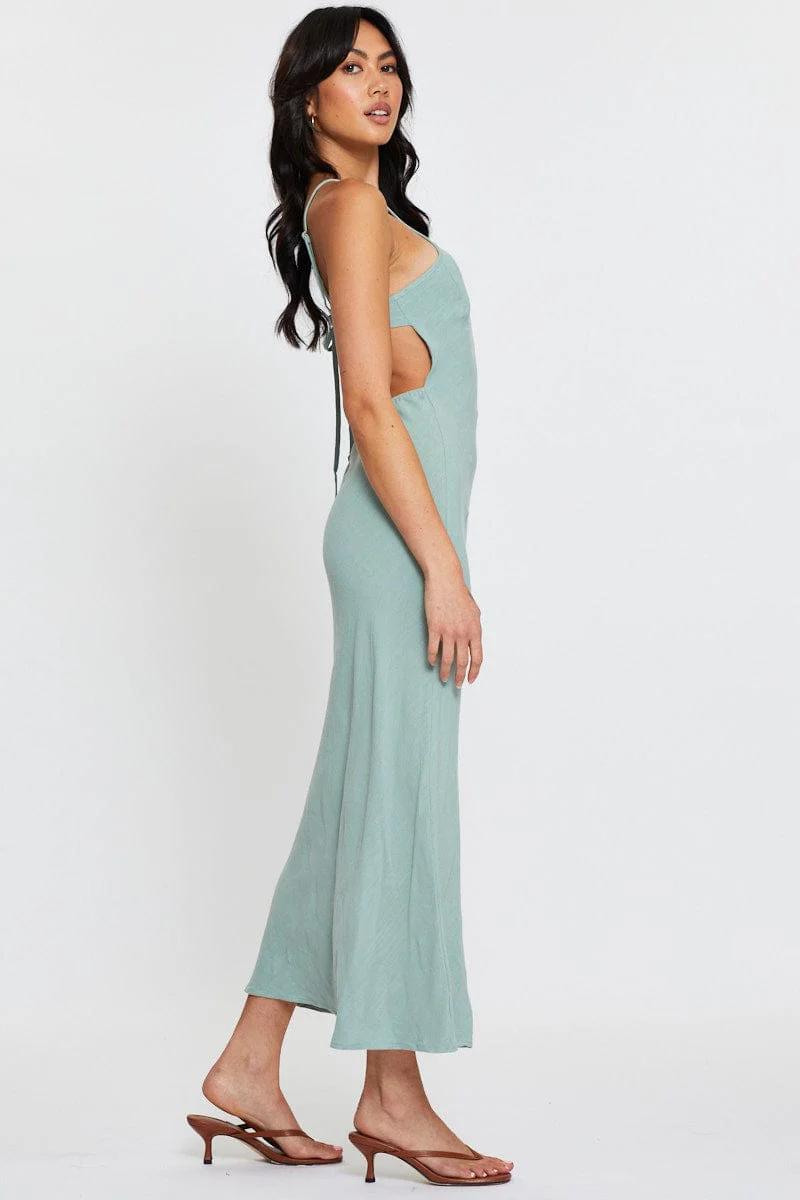 Green Maxi Dress Sleeveless Racer Neck