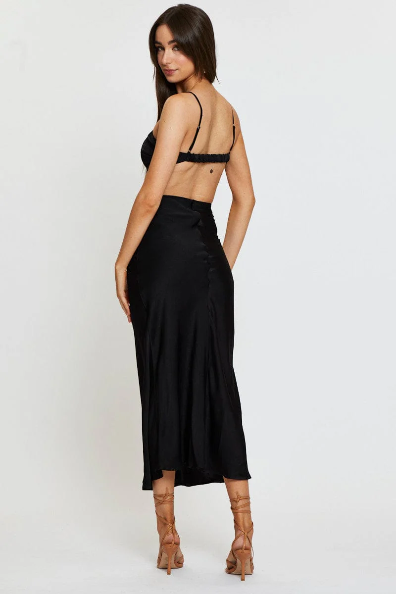 Black Midi Dress Satin