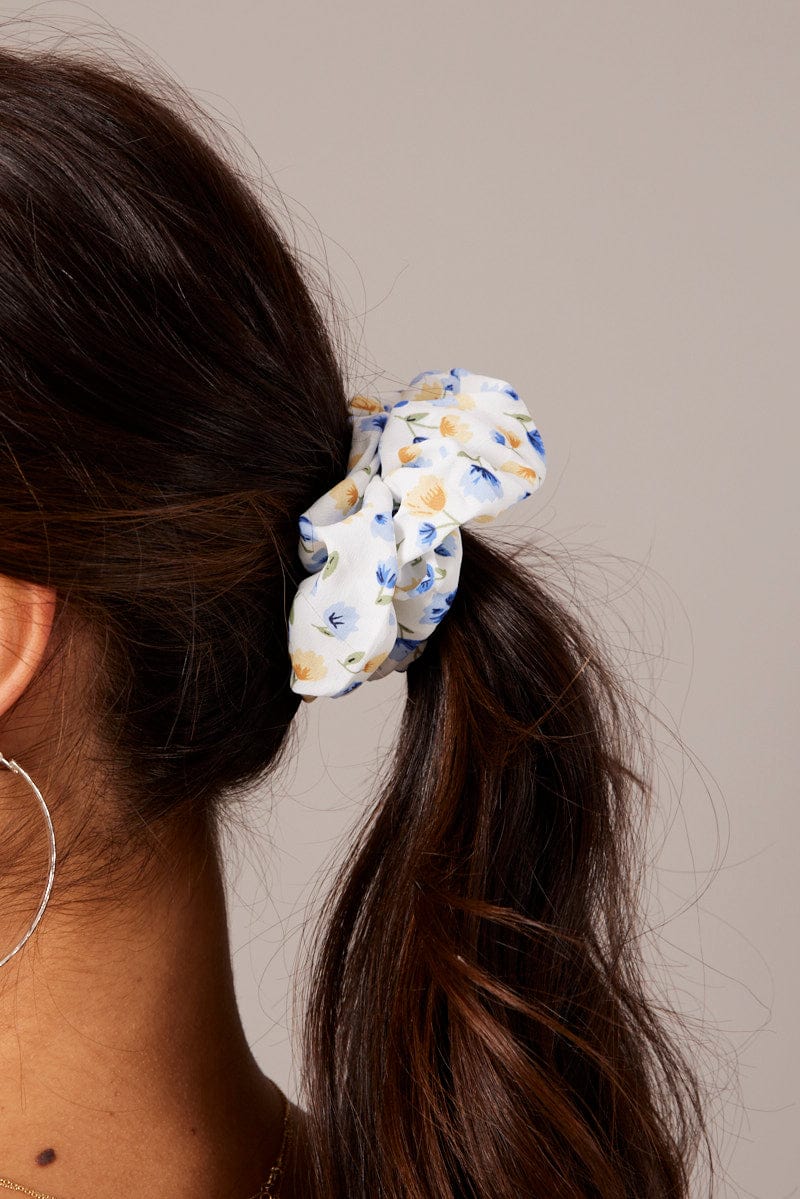 Blue Floral Scrunchie