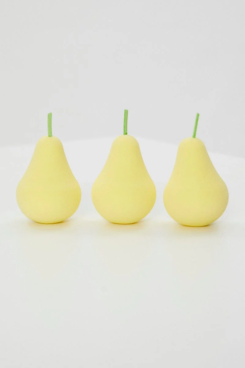 Yellow Pear Shaped Fruit Beauty Sponge Set