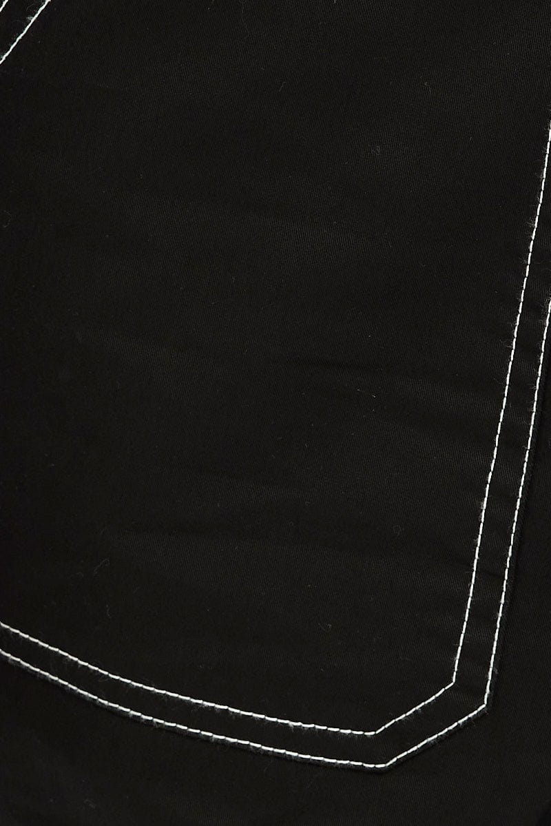 Black Cargo Pants Mid Rise Contrast Stitch