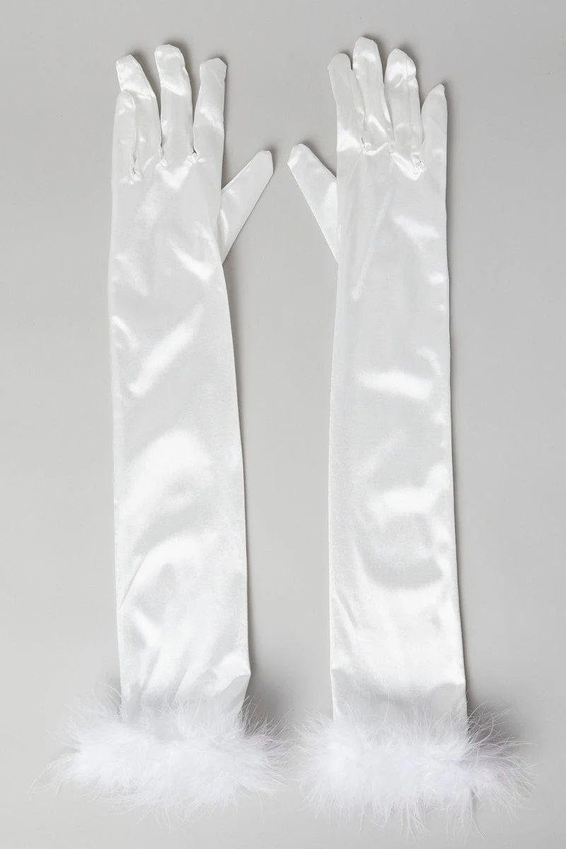 White Faux Fur Gloves Party