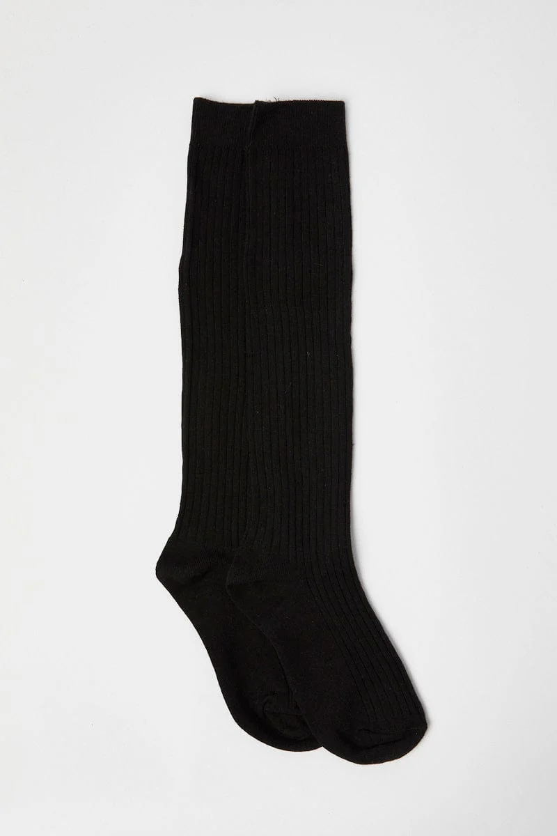 Black Rib Knee High Socks