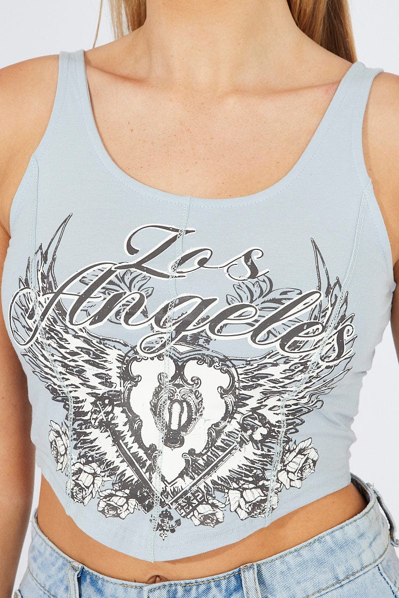 Blue Graphic Singlet Top
