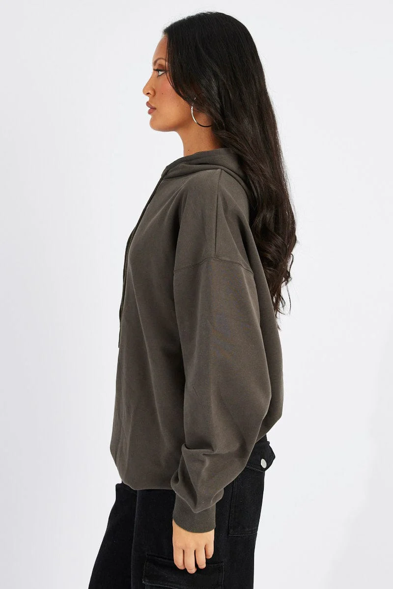 Grey Hoodie Sweater Long Sleeve Graphic