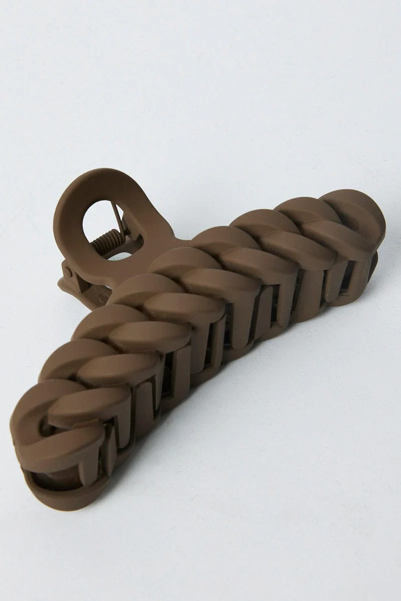 Brown Lock Chain Shaped Hair Claw Clip