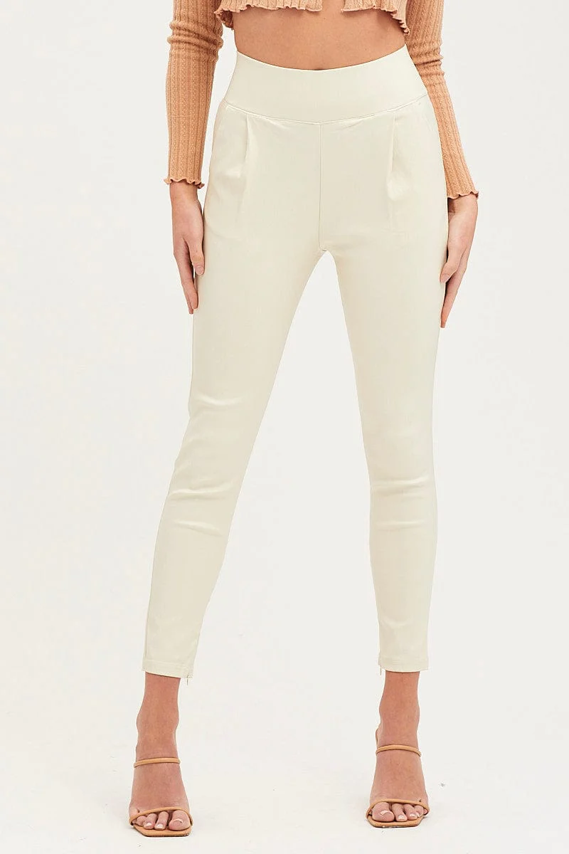White Slim Pants High Rise