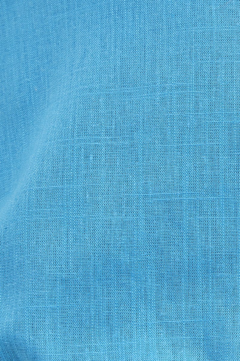 Blue Crop Top Half Sleeve Boat Neck Linen Blend