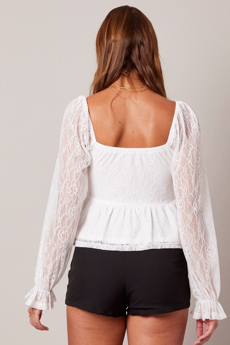 White Peplum Top Long Sleeve Lace