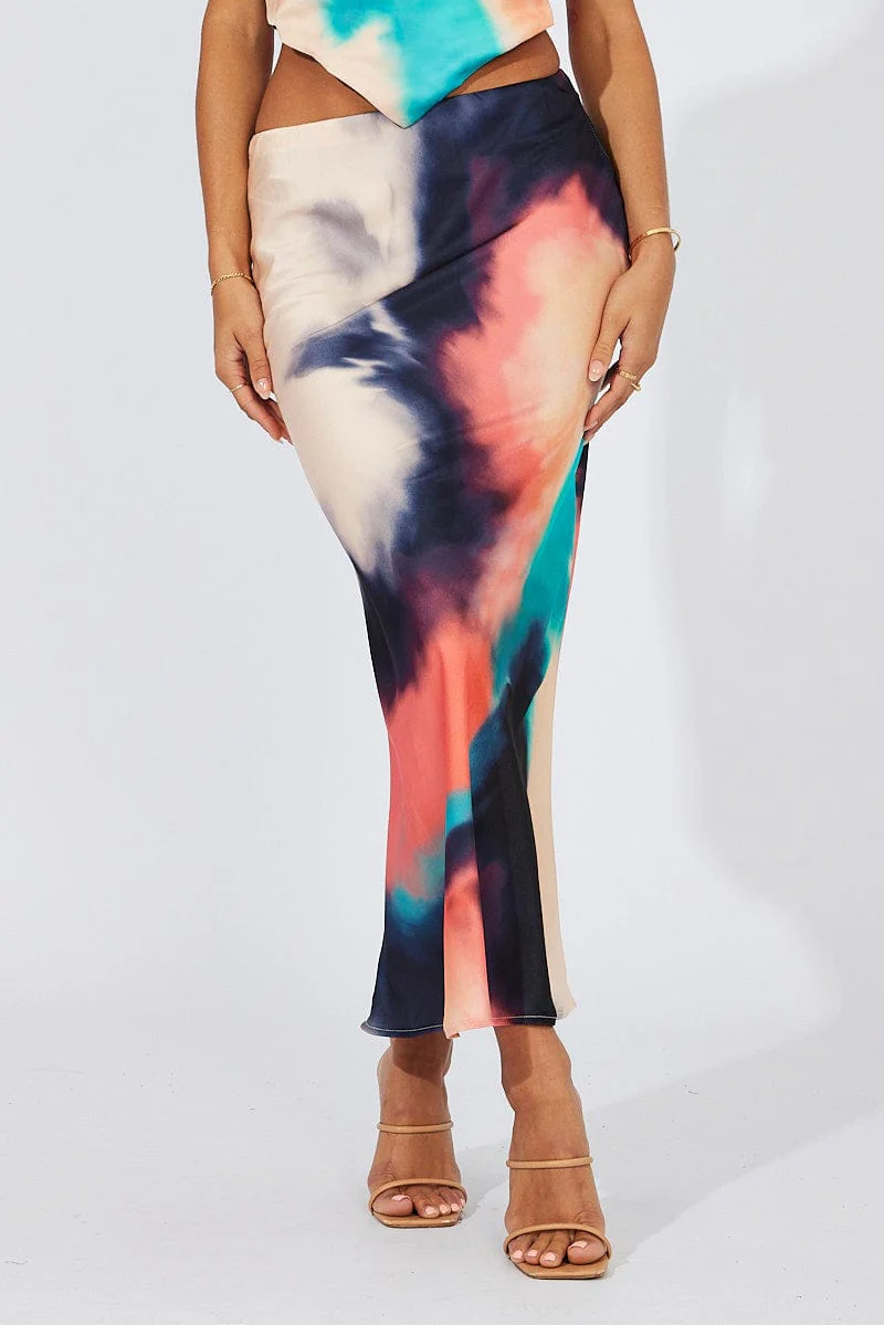 Multi Abstract Slip Skirt Maxi