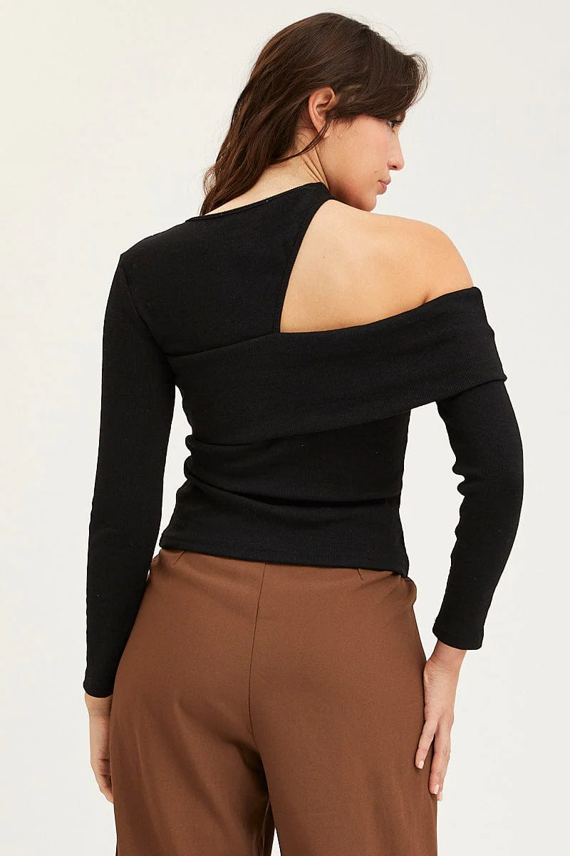 Black Asymmetric Top Long Sleeve