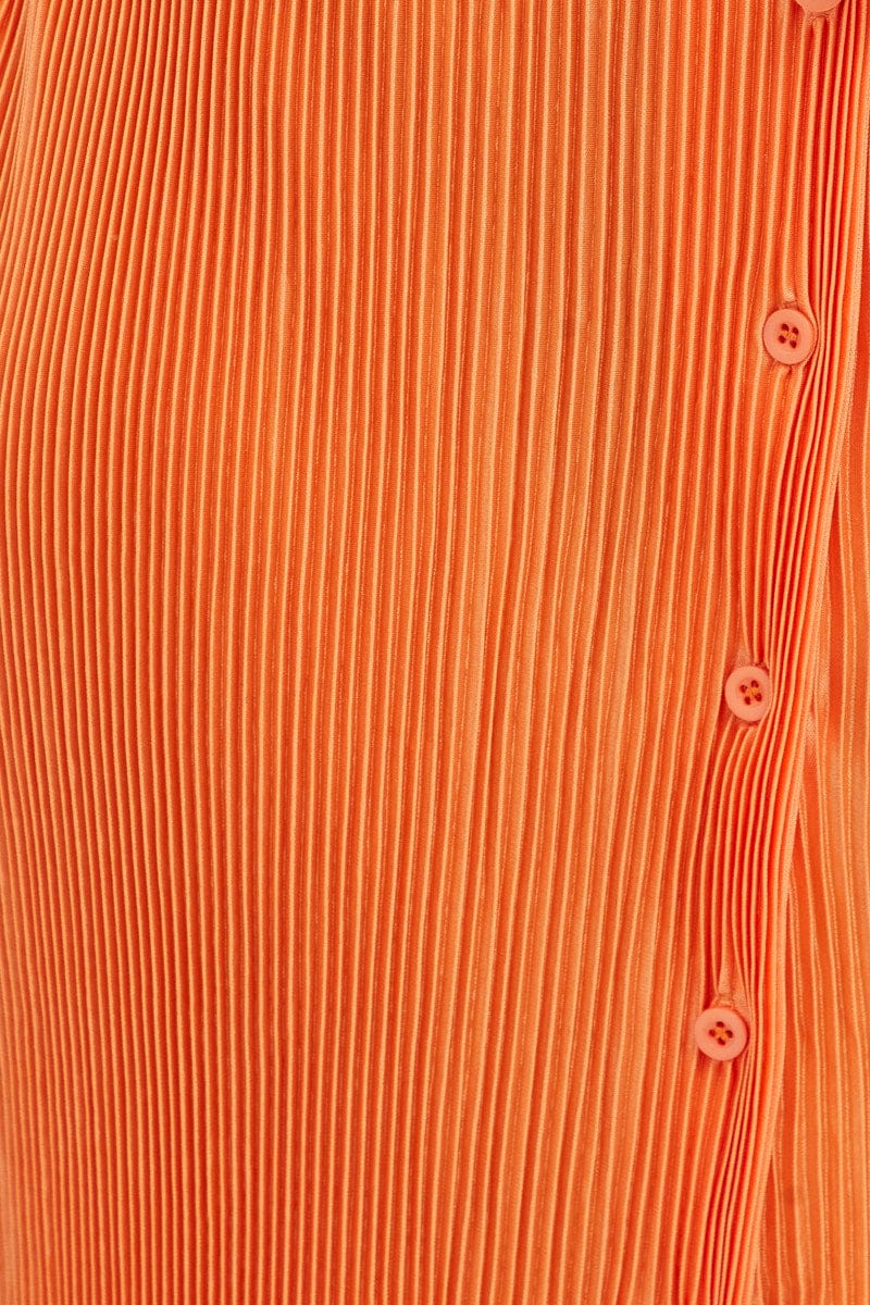 Orange Plisse Shirt Dress Front Button