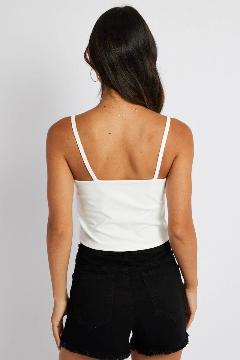 White Bralette Round Neck Sleeveless Padded