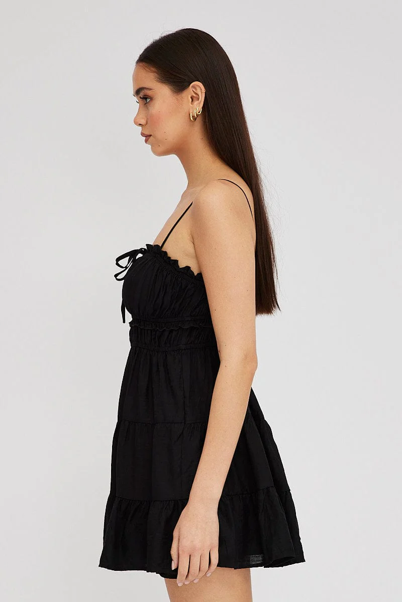 Black Fit and Flare Dress Sleeveless Tiered