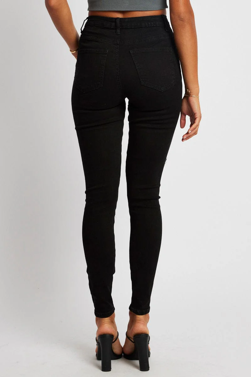 Black Ripped Skinny Jean High Rise