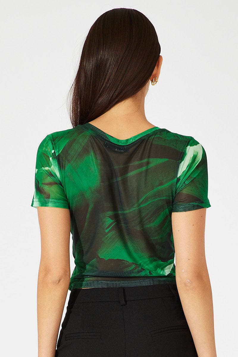 Green Abstract Top Short Sleeve