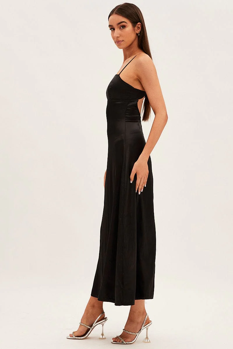 Black Satin Straight Maxi Dress
