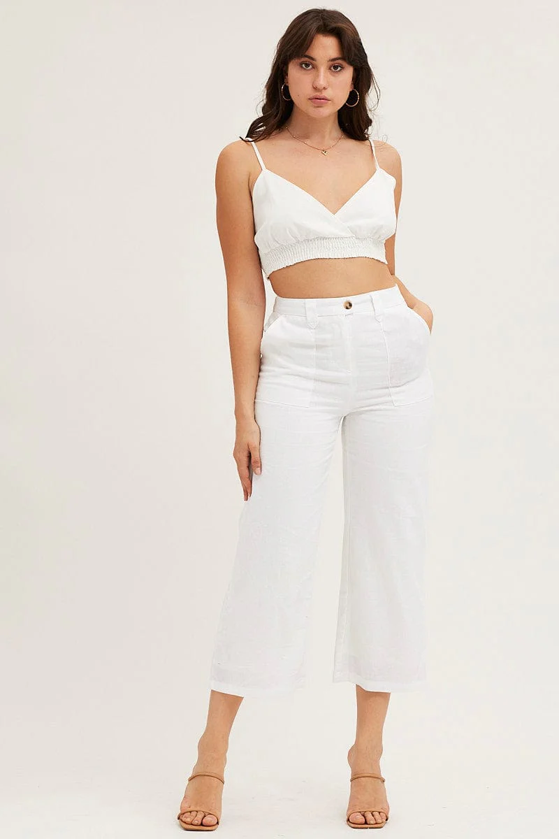 White Wide Leg Pants High Rise
