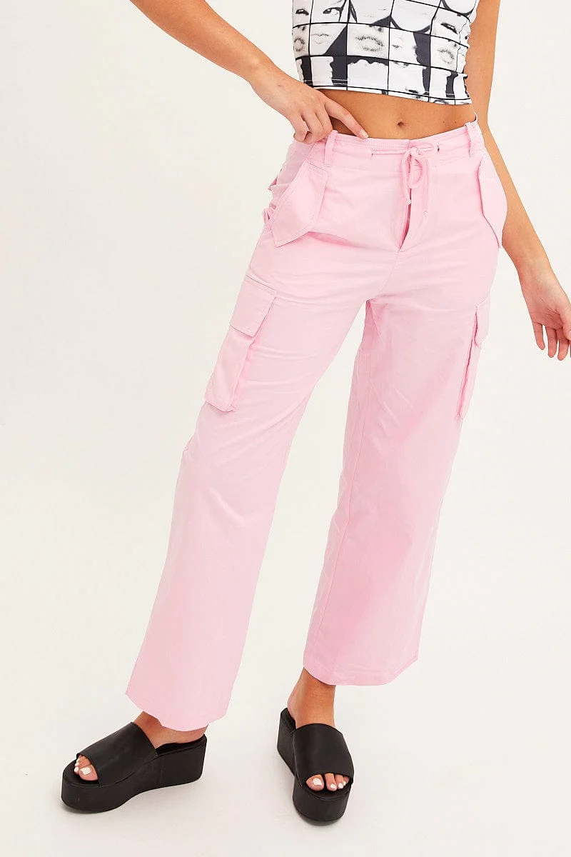 Pink Cargo Pants Relaxed Wide Leg