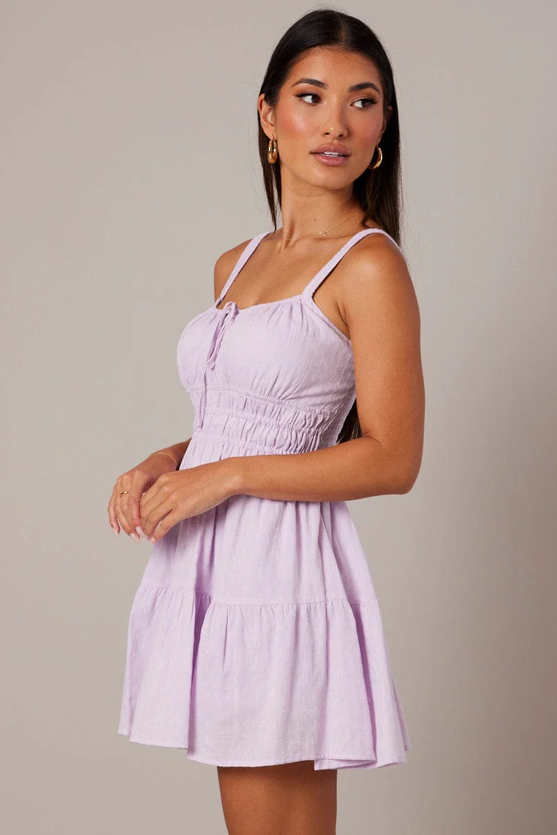 Purple Fit And Flare Dress Sleeveless