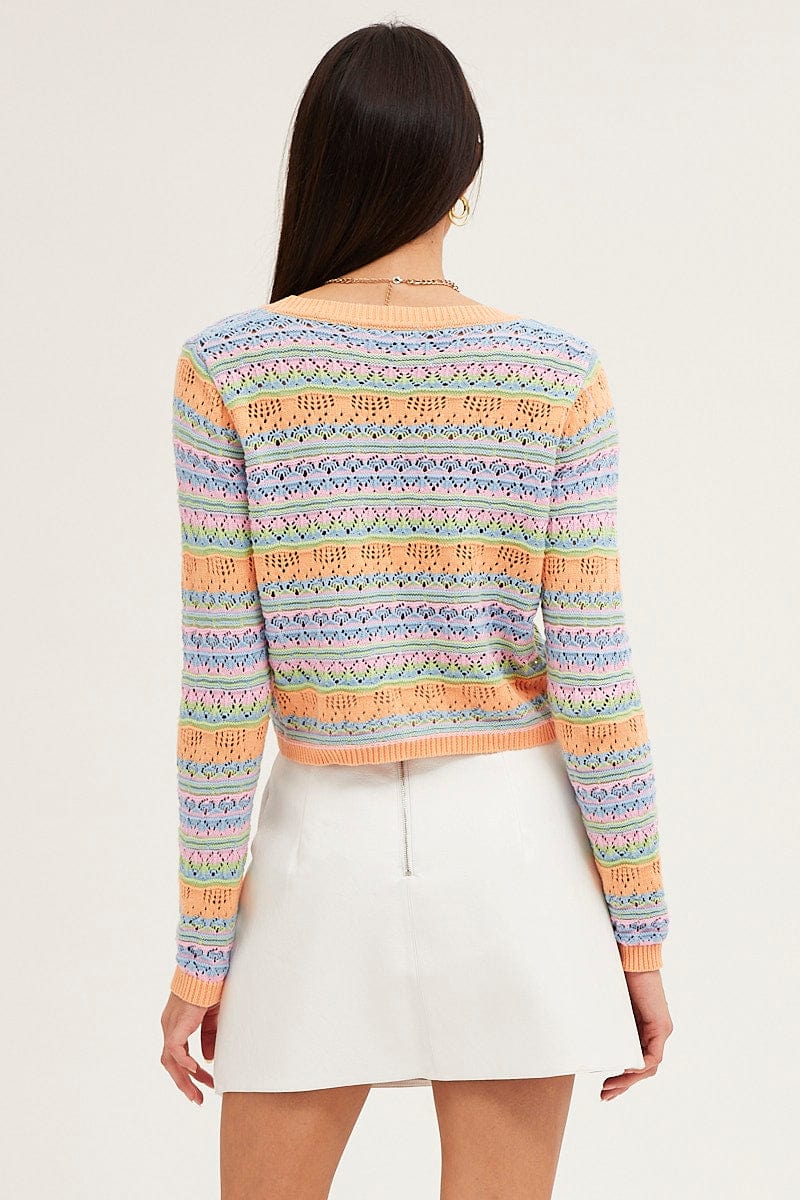 Multi Knit Cardigan Long Sleeve Collared
