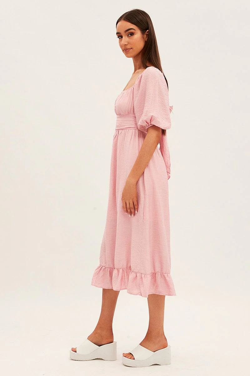 Pink Evening Square Neck Maxi Dress