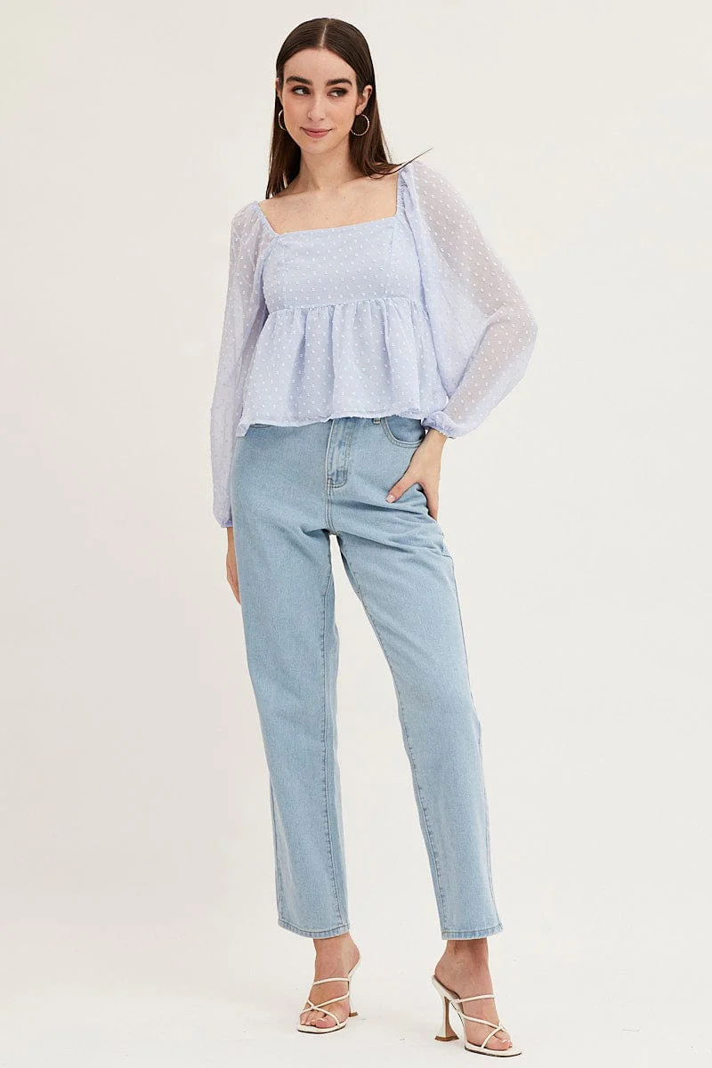 Blue Puff Sleeve Peplum Top