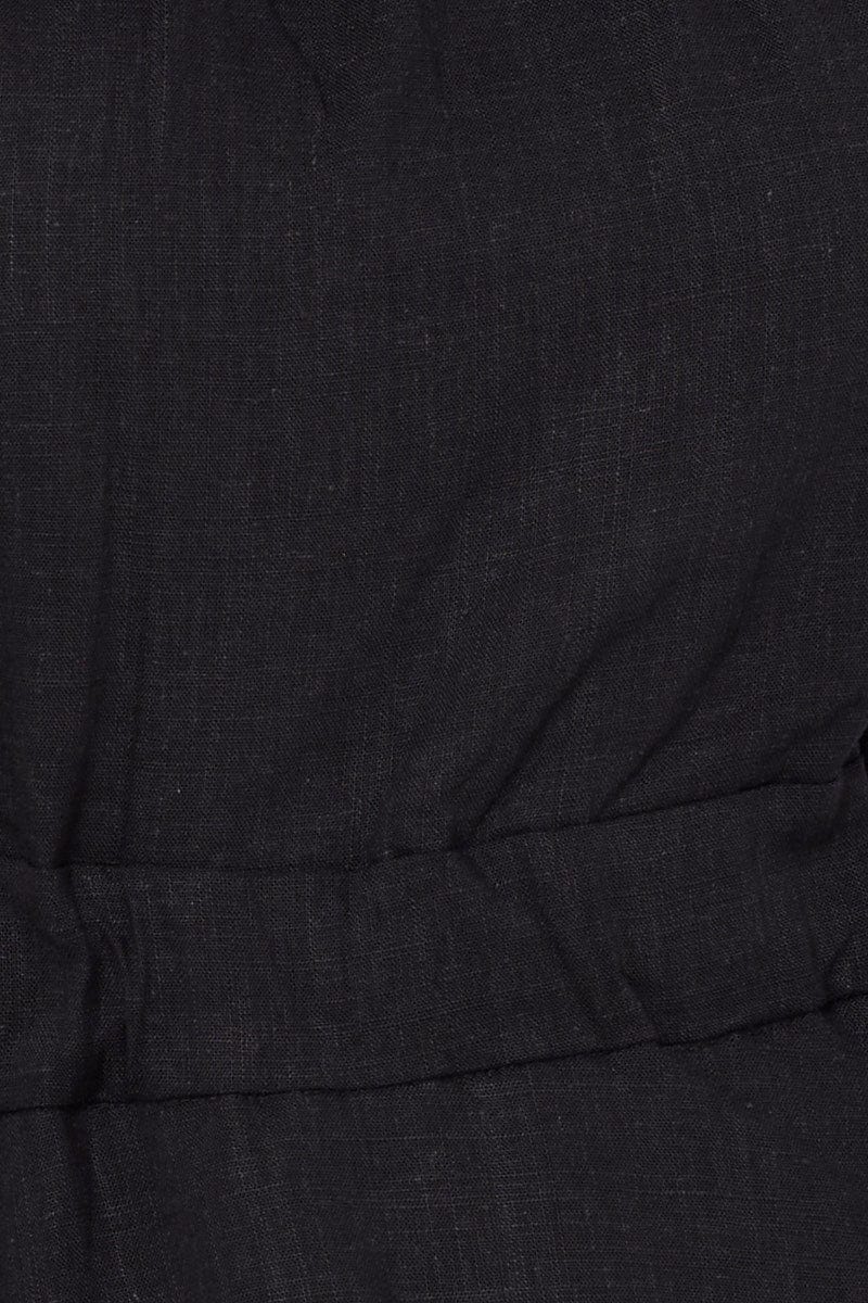 Black Peplum Blouse Short Sleeve Linen