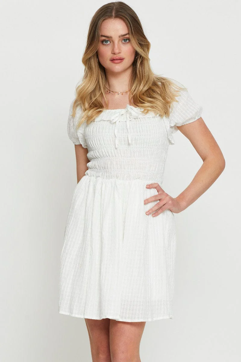 White Mini Dress Ruffle Skater