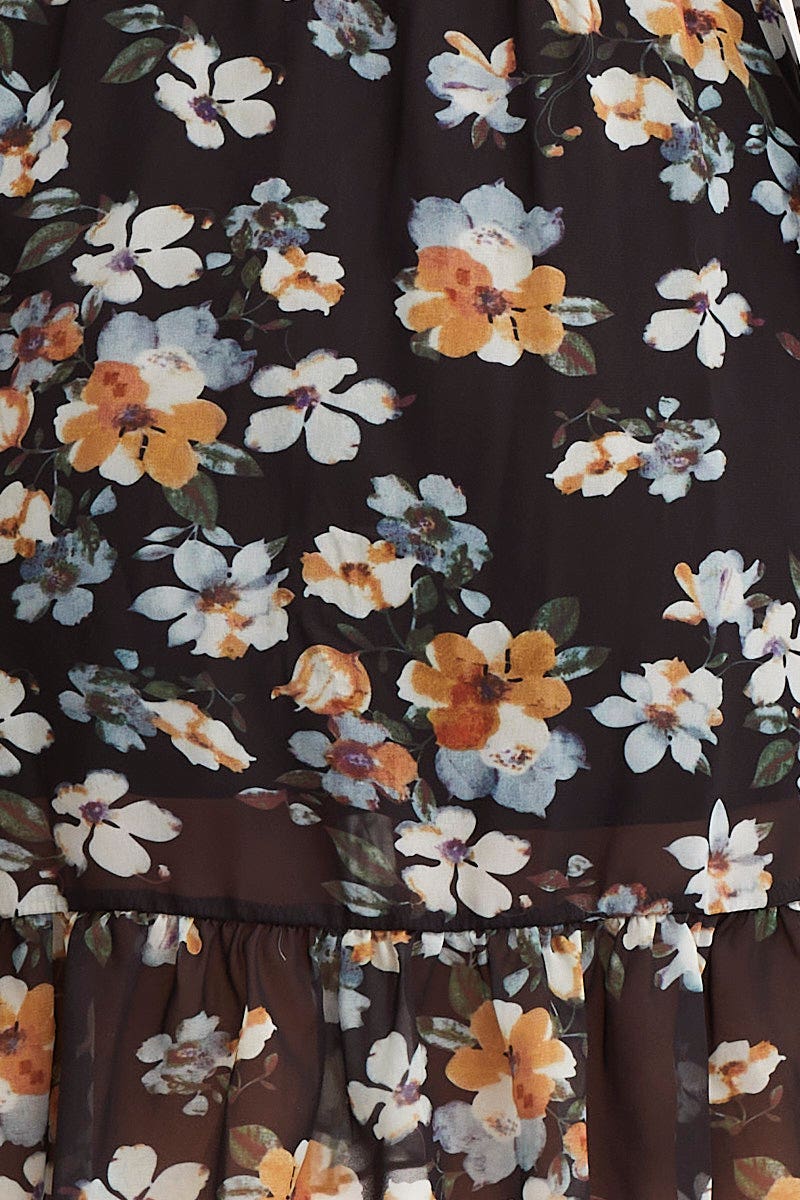 Print Mini Dress Long Sleeve V Neck