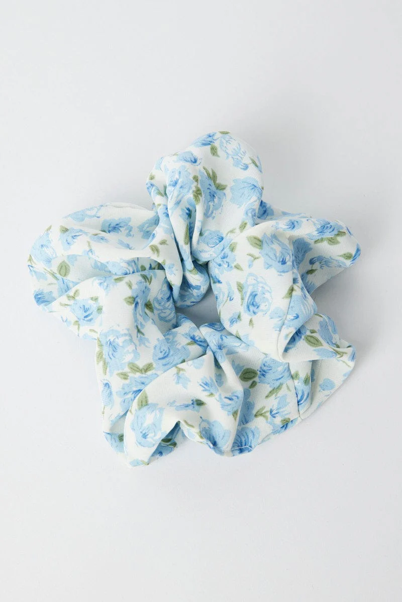 Blue Floral Scrunchie