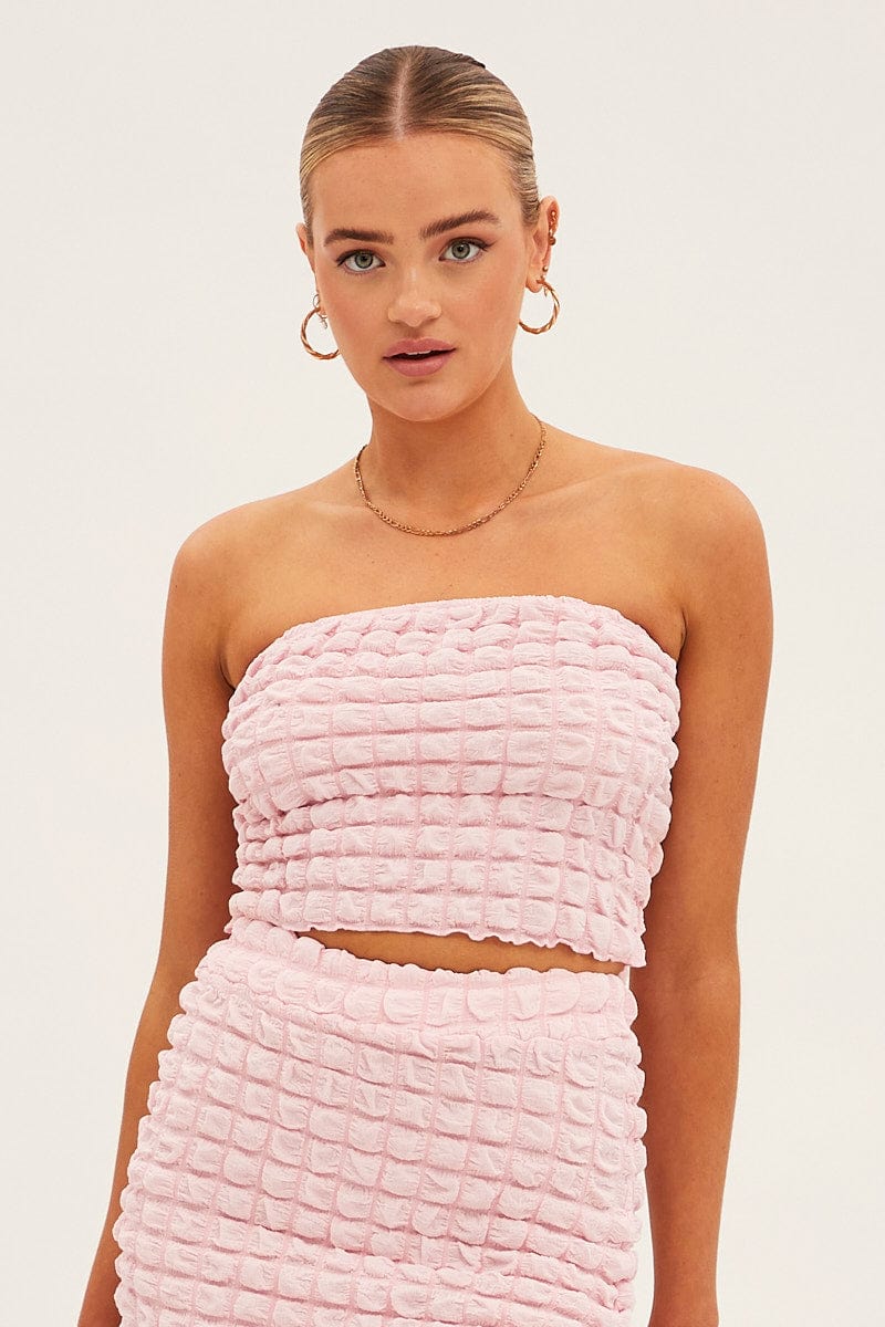 Pink Textured Crop Boobtube