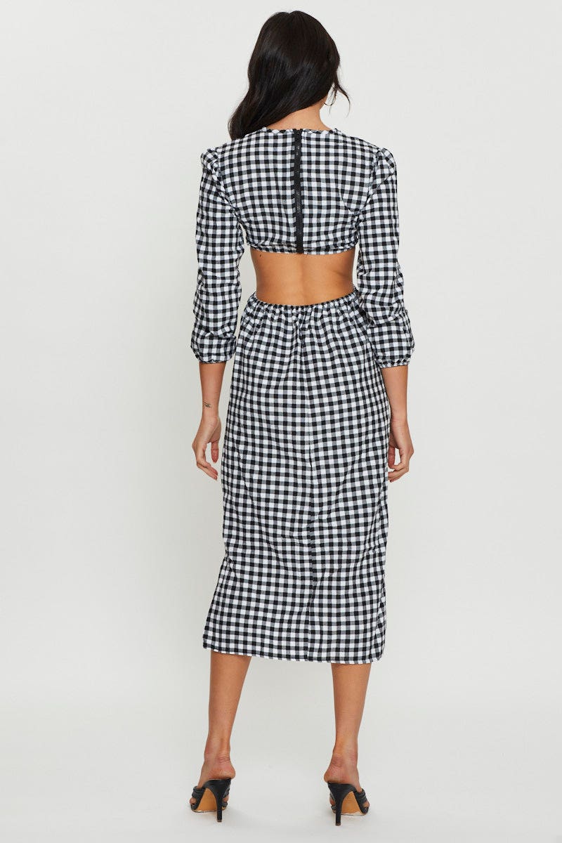 Check Midi Dress Long Sleeve