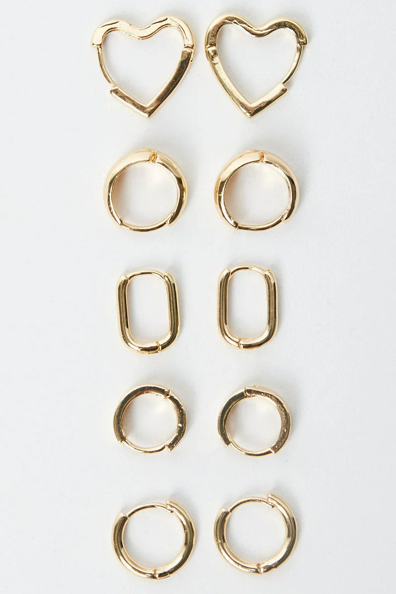 Gold 5 Pack Hoop Earrings