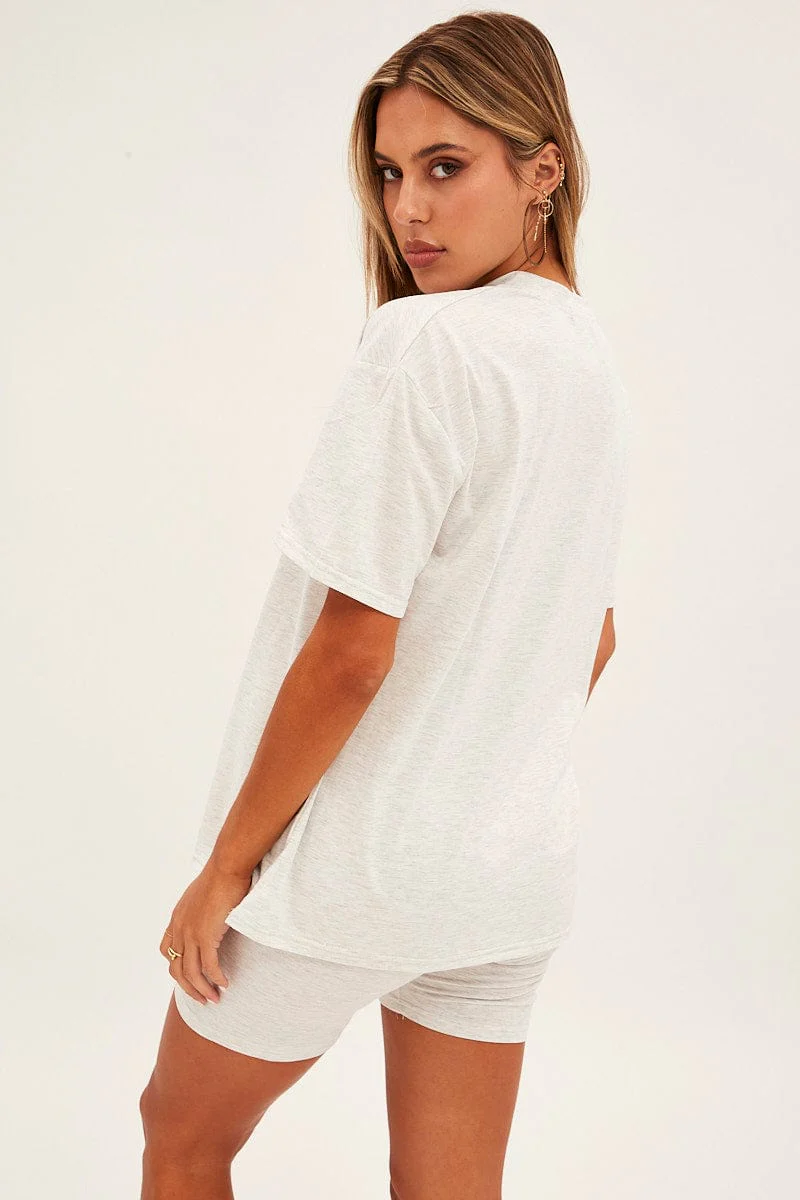 Grey Graphic T And Biker Shorts Set