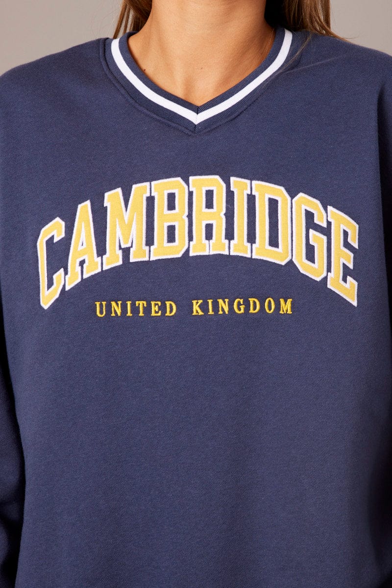 Blue Graphic Sweater Long Sleeve