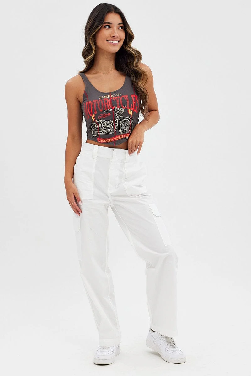 Grey Scarf Hem Top Sleeveless Crew Neck