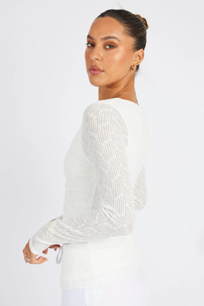 White Textured Top Long Sleeve
