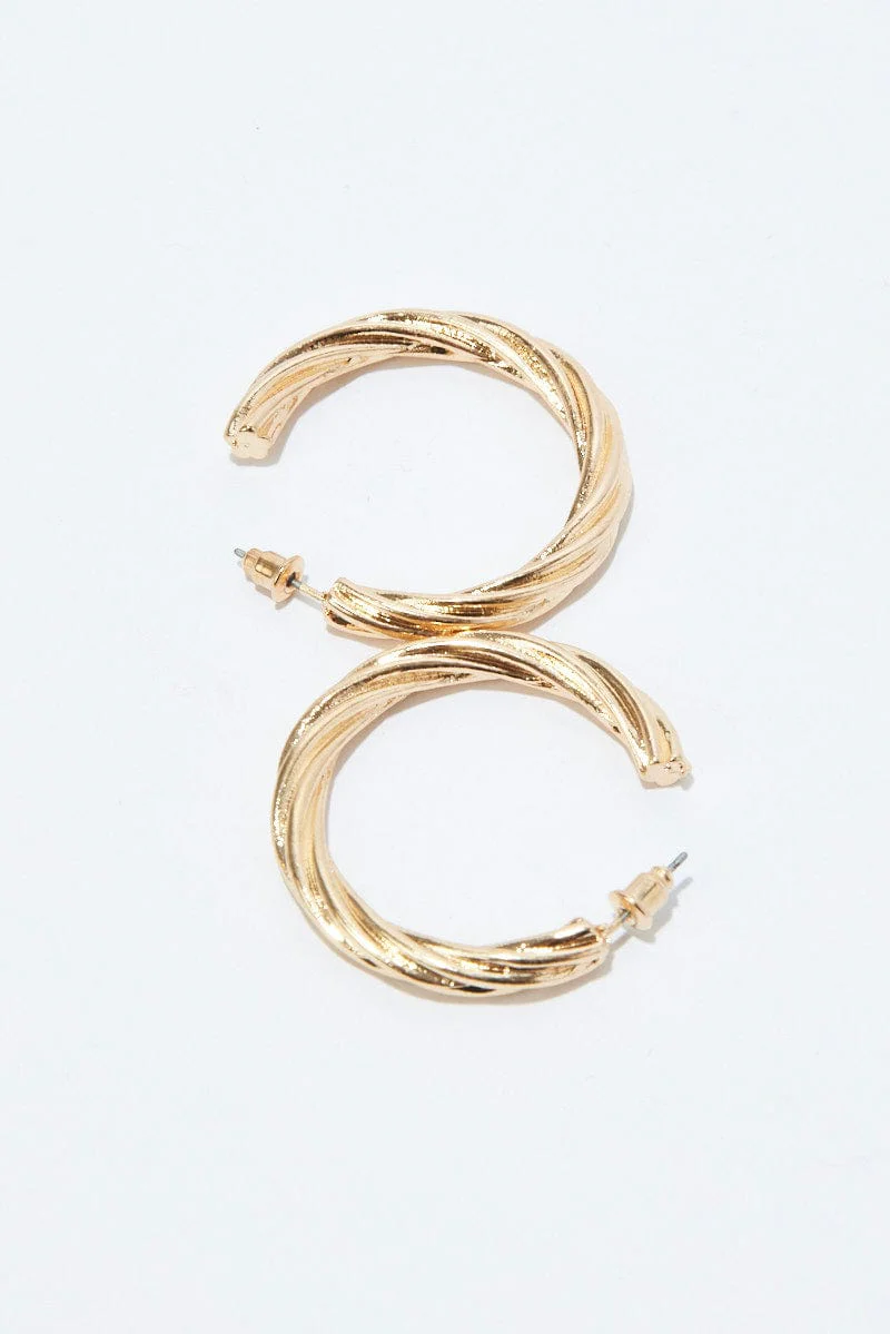 Gold Twist Hoop Earrings