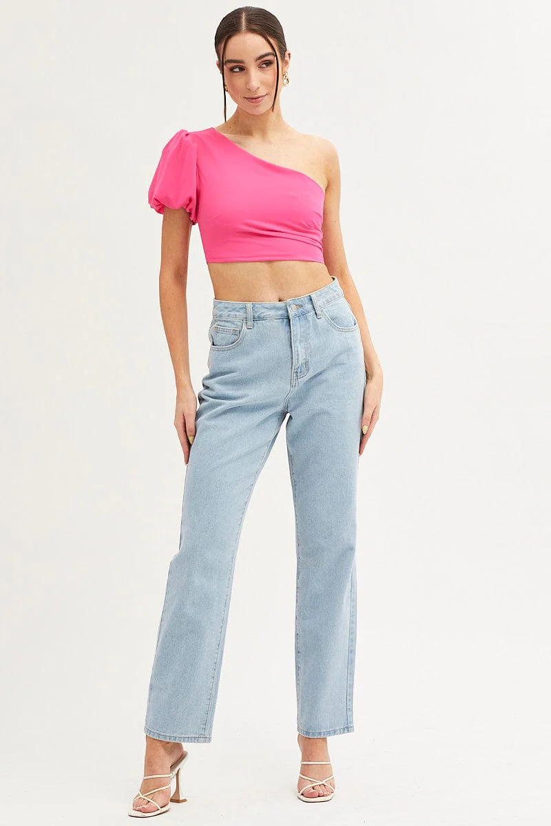 Pink One Shoulder Crop Top