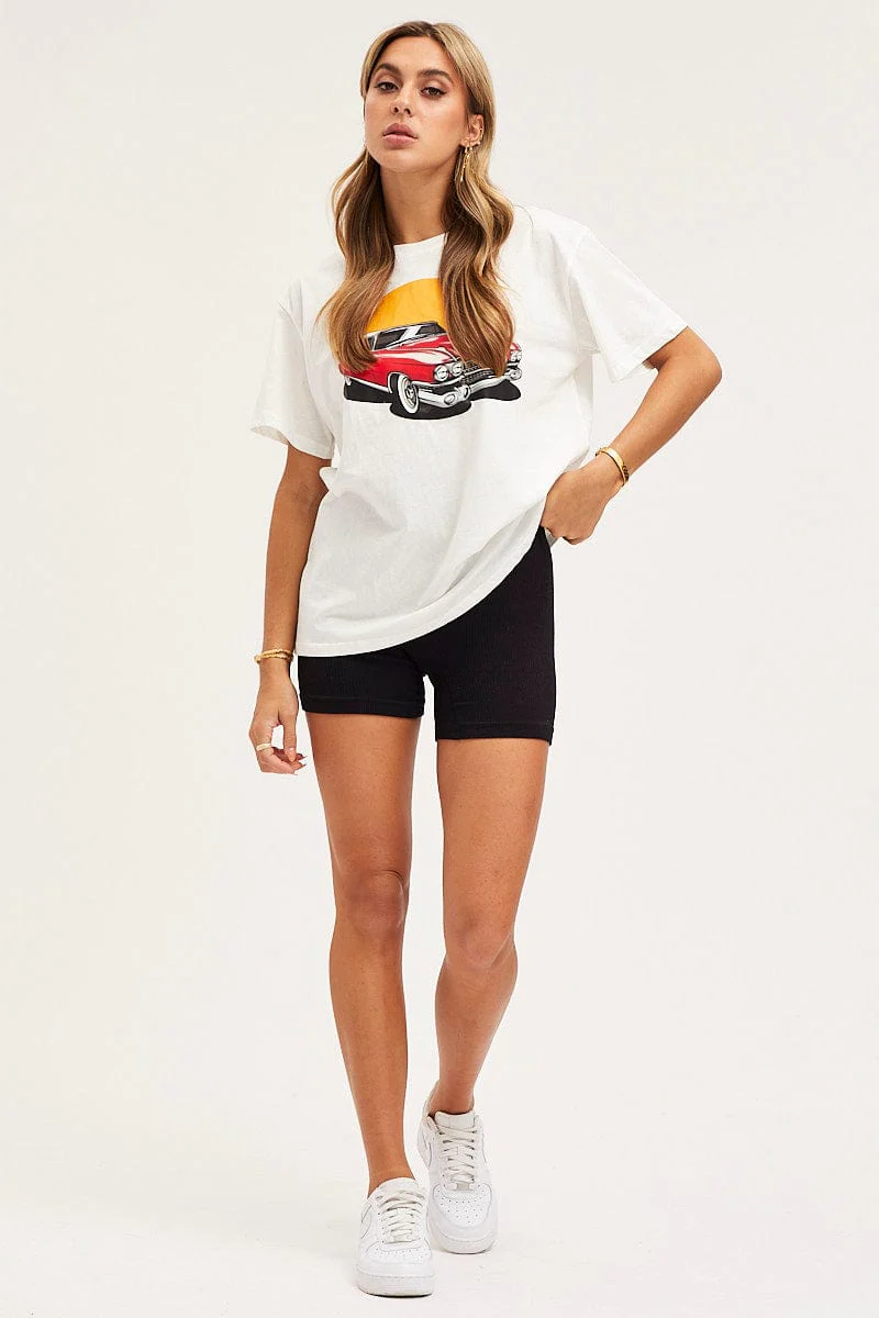 White Graphic T Shirt Short Sleeve